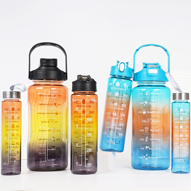 3-in-1 Gradient Color Motivational Water Bottle
