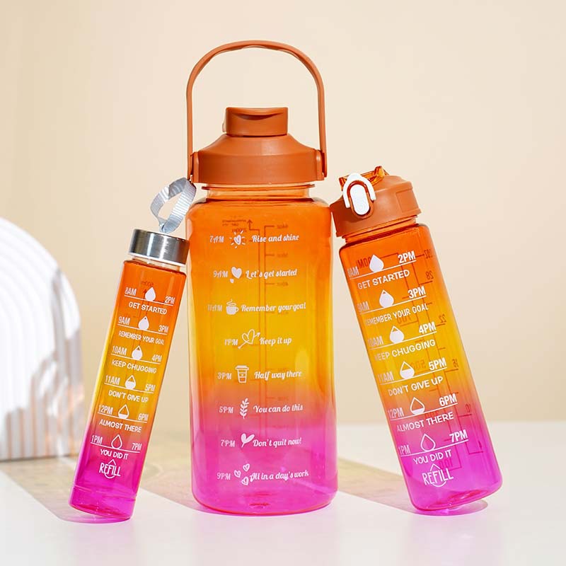 3-in-1 Gradient Color Motivational Water Bottle