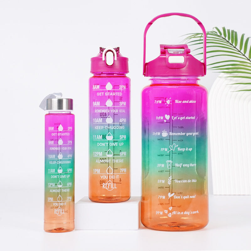 3-in-1 Gradient Color Motivational Water Bottle