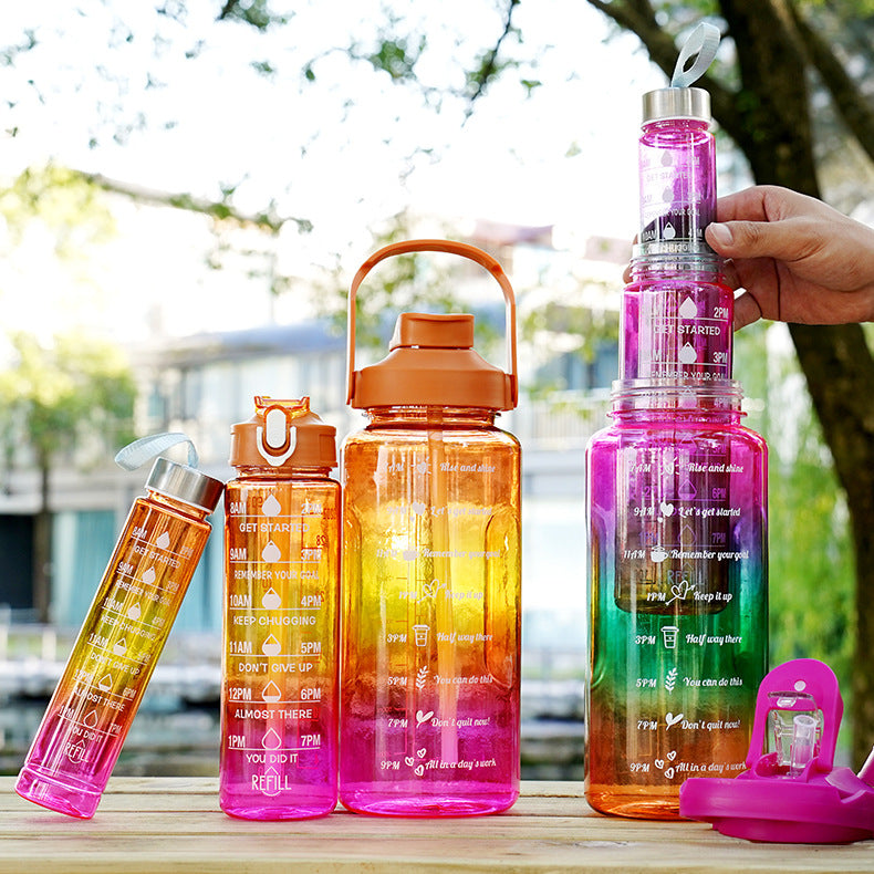 3-in-1 Gradient Color Motivational Water Bottle