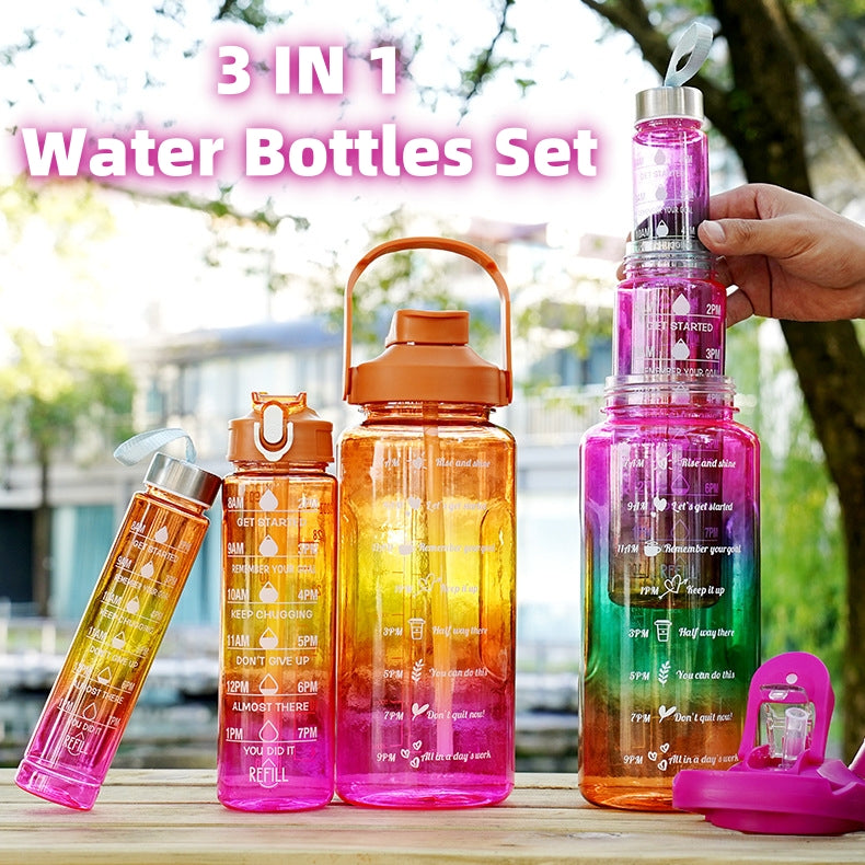3-in-1 Gradient Color Motivational Water Bottle