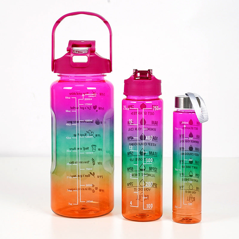 3-in-1 Gradient Color Motivational Water Bottle